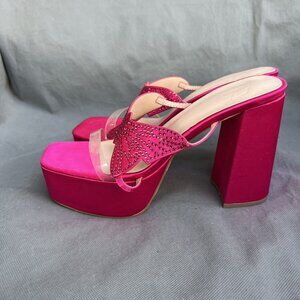 Hot Pink Platform Butterfly Rhinestone Heels Shoes Party Lizzie McGuire Sz 39